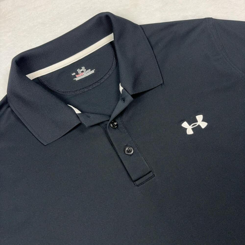 Under Armour Short Sleeve Polo Shirt Mens L Black HeatGear Moisture Wicking